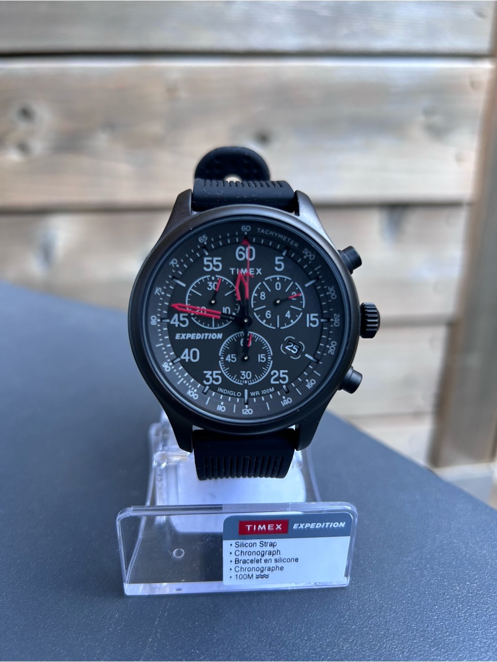 Timex Expedition Chronograph Black INDIGLO WR100M Watch NEW w/ Manual